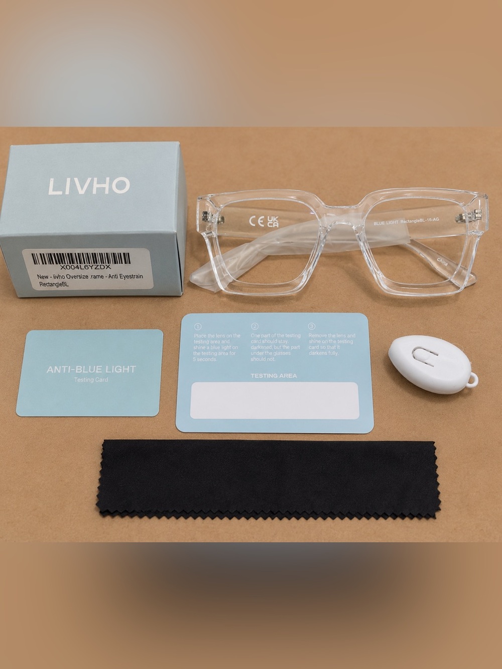 Livho Clear Oversized Blue Light Blocking Glasses Rectangle Frame + Test Kit